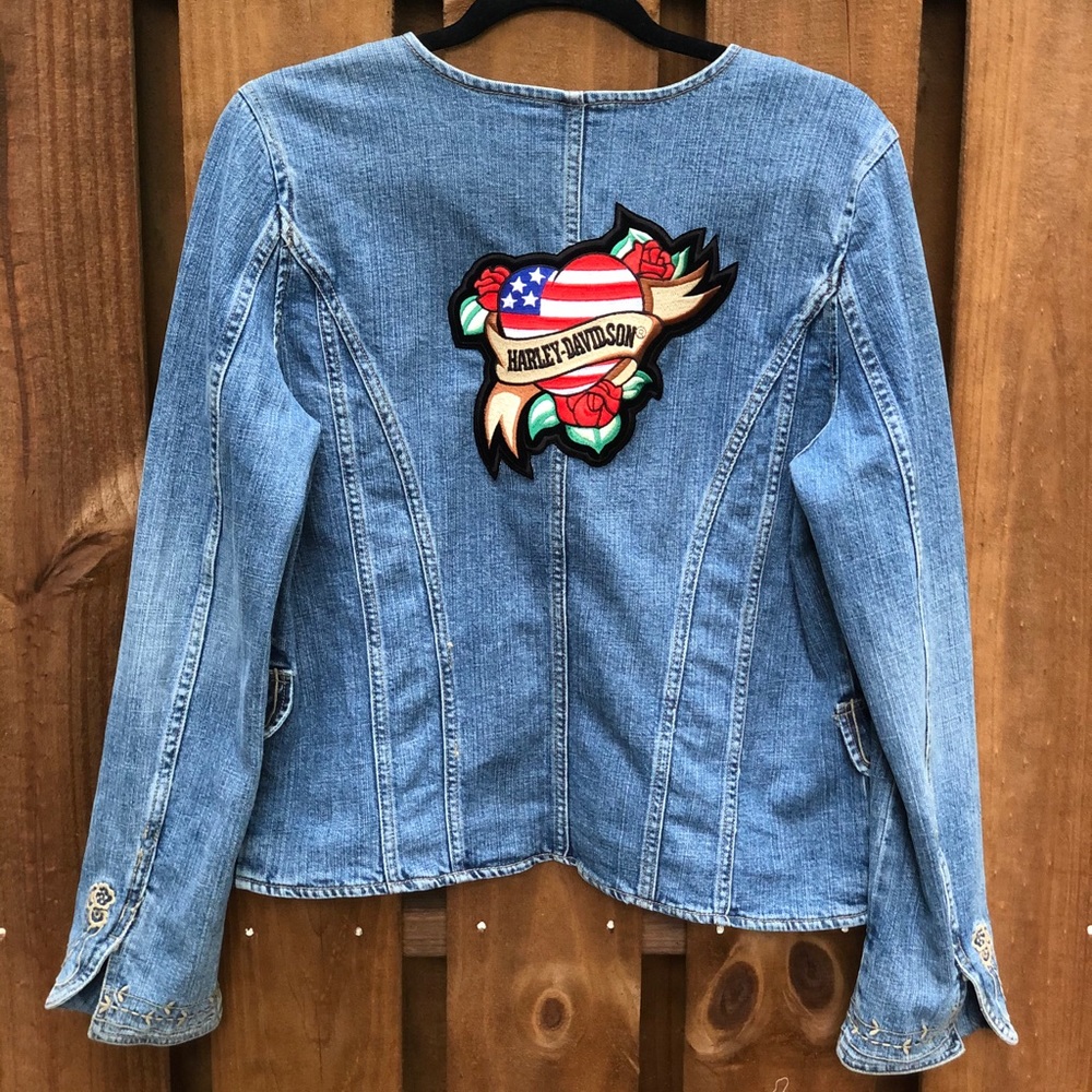 Denim Embroidered Harley Davidson Patch Jacket